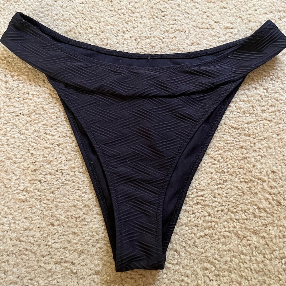 Chic Black Textured Bikini Bottom
